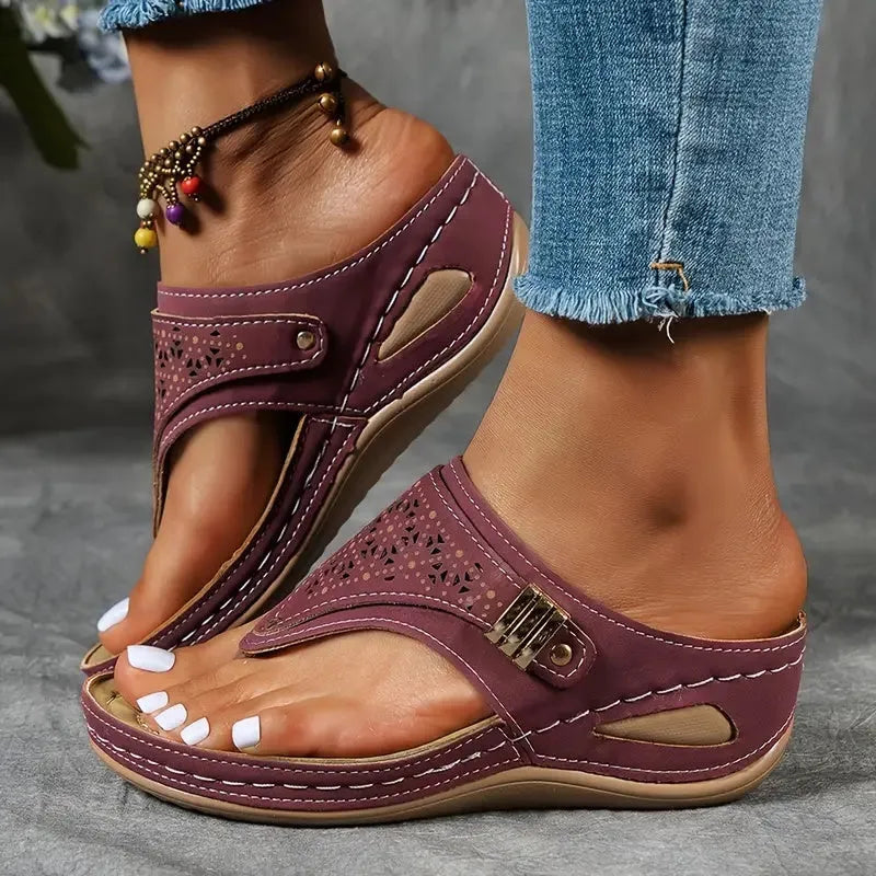 SOLENA™ - Sandales compensées confortables en cuir pour femmes – Élégance et bien-être garantis
